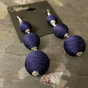 Navy Blue & Silver Yarnball-style Fashion Earrings